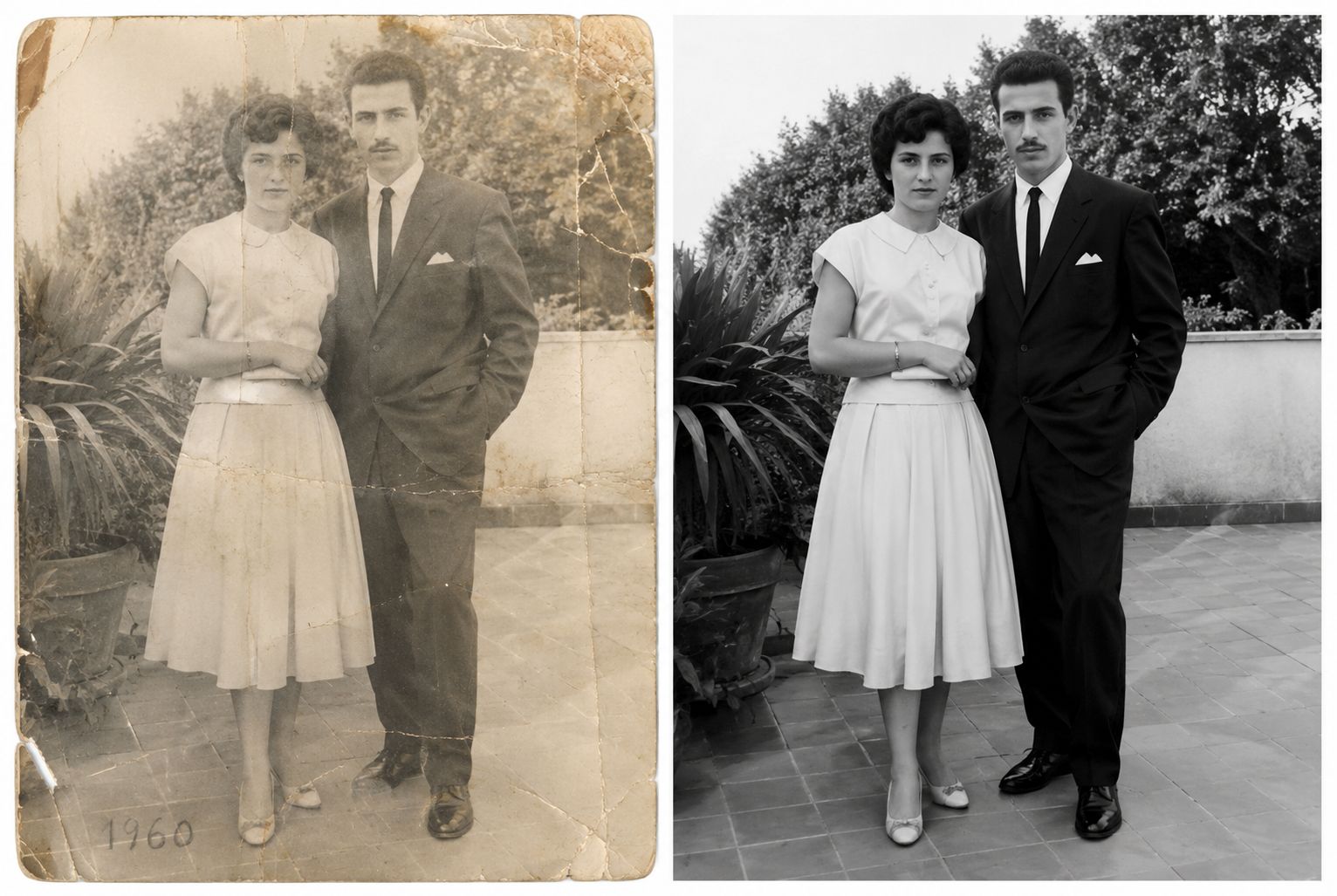 Antes e depois — foto restaurada de 1960